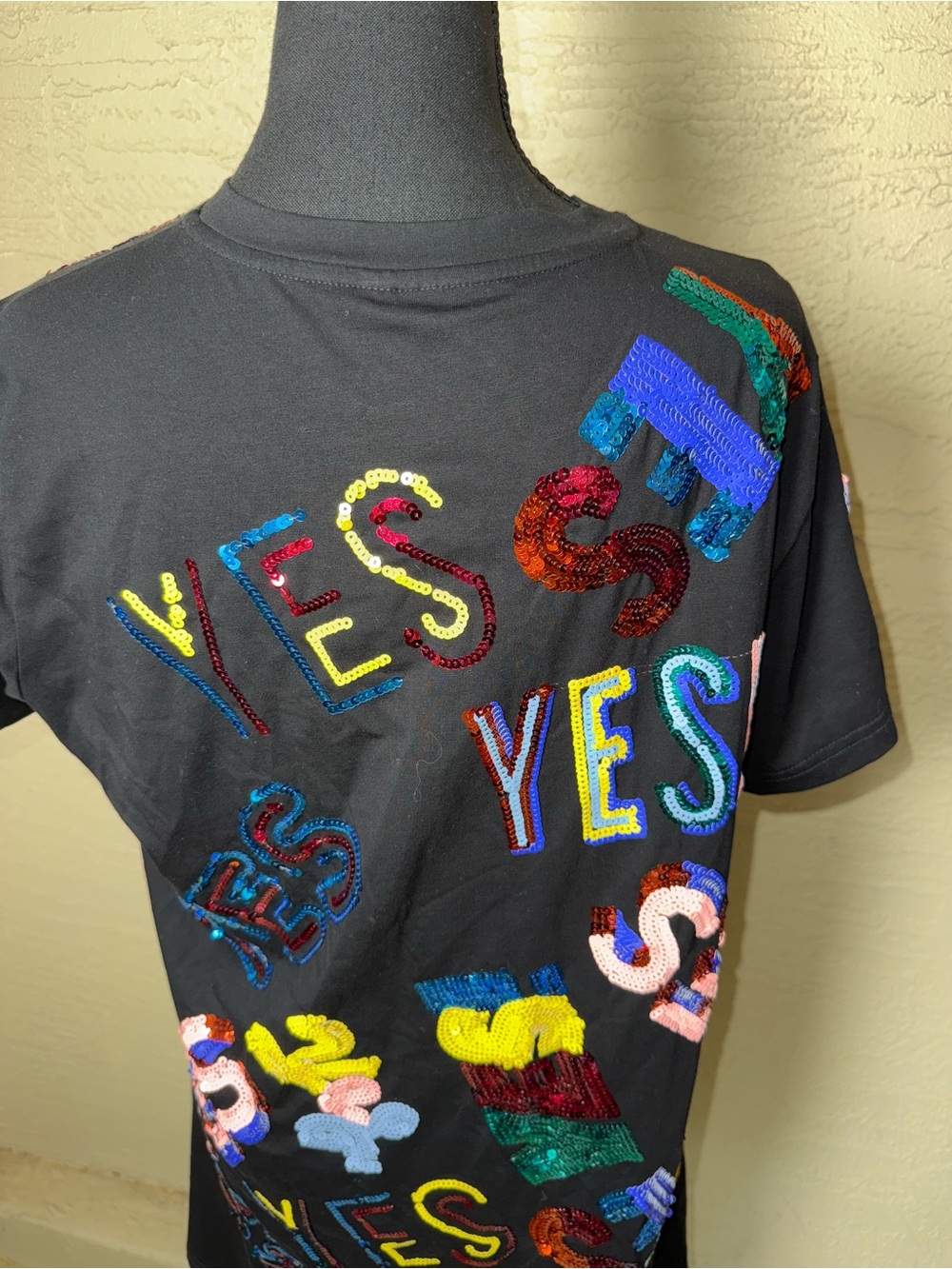Queen‎ of Sparkles Black “Yes”Sequin T-Shirt Dress Dopamine Dressing Gameday M - Picture 7 of 11
